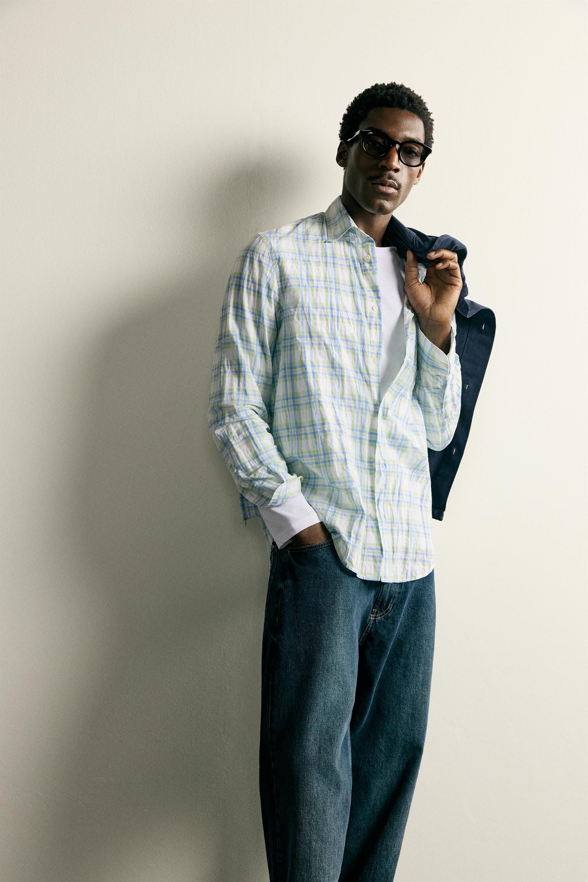 REGULAR FIT WRINKLE EFFECT PLAID SHIRT